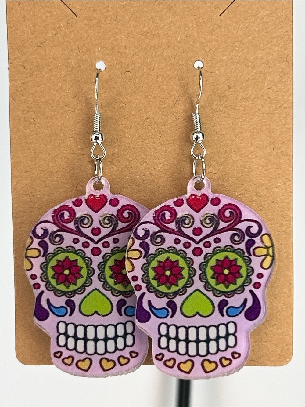 Sugar Skull Drop Earrings - Pink & Multicolor Fashion Jewelry